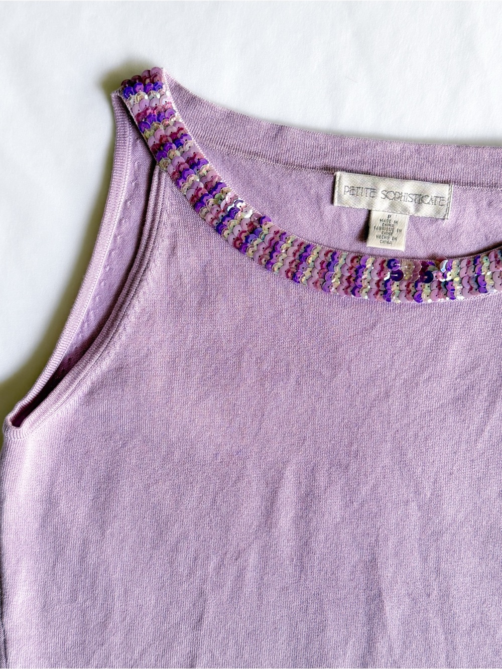 Vintage Y2K Silk Nylon Sequin Purple Tank Top - Picture 3 of 8